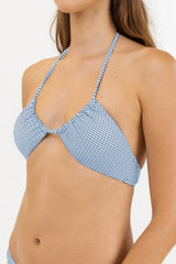 Maisy Check Gather Front Halter Top Blue