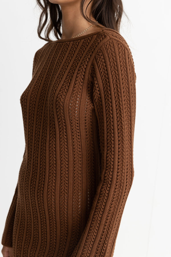 Charlize Long Sleeve Knit Dress Chocolate