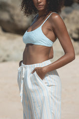 Jacquard Paisley Crop Top Blue
