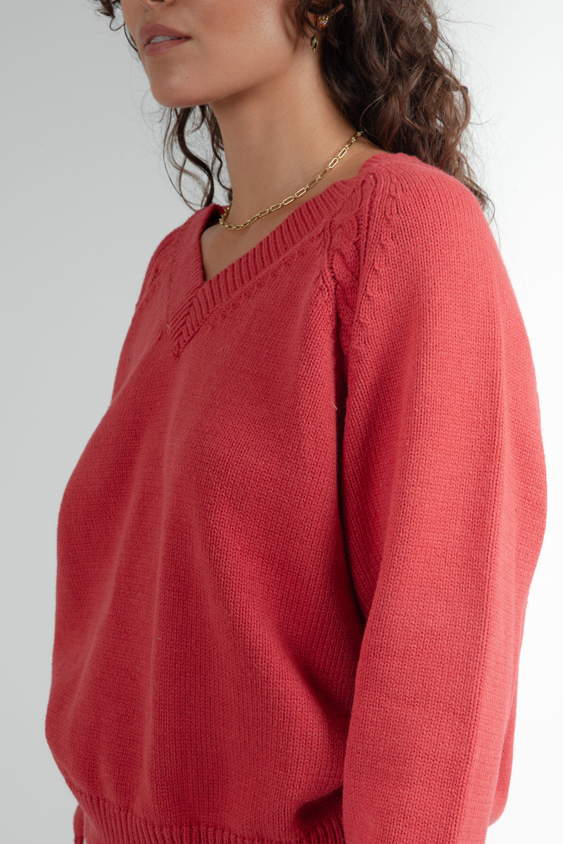 La Rochelle Oversized V Neck Sweater Red
