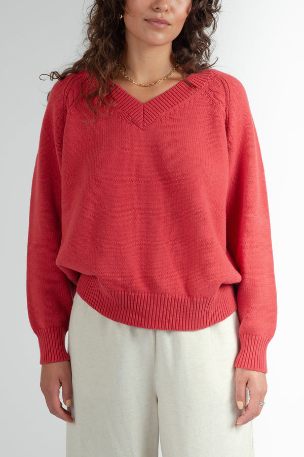 La Rochelle Oversized V Neck Sweater Red