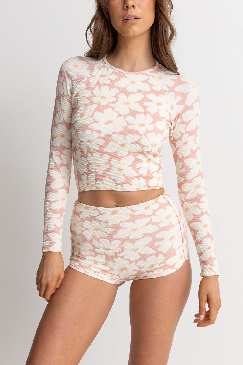 Mimi Floral Long Sleeve Surf Top Rose