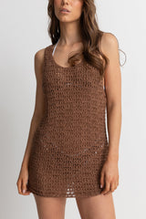 Maddie Knit Scoop Neck Mini Dress Chocolate