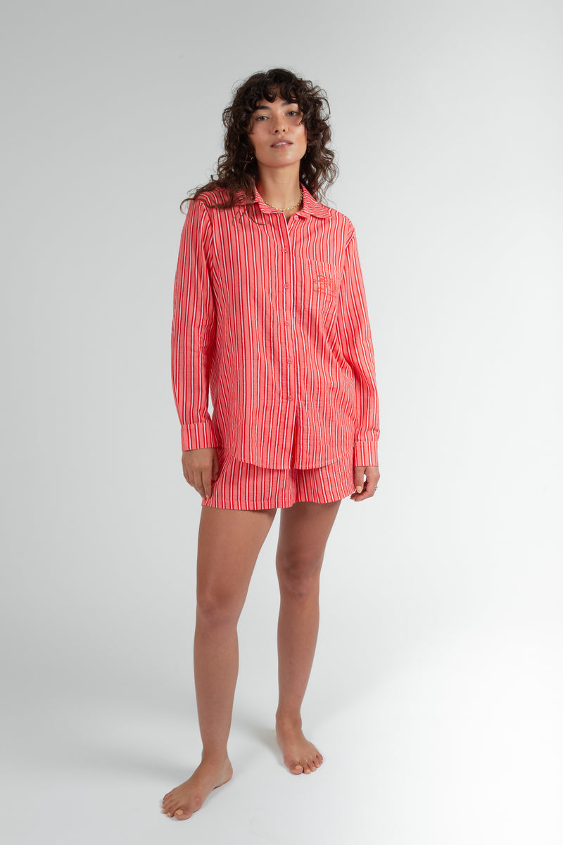 Biarritz Stripe Pajama Shirt Red