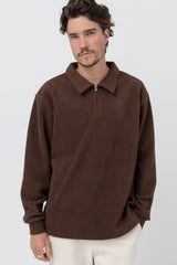 Oskar 1/4 Zip Reverse Fleece Chocolate