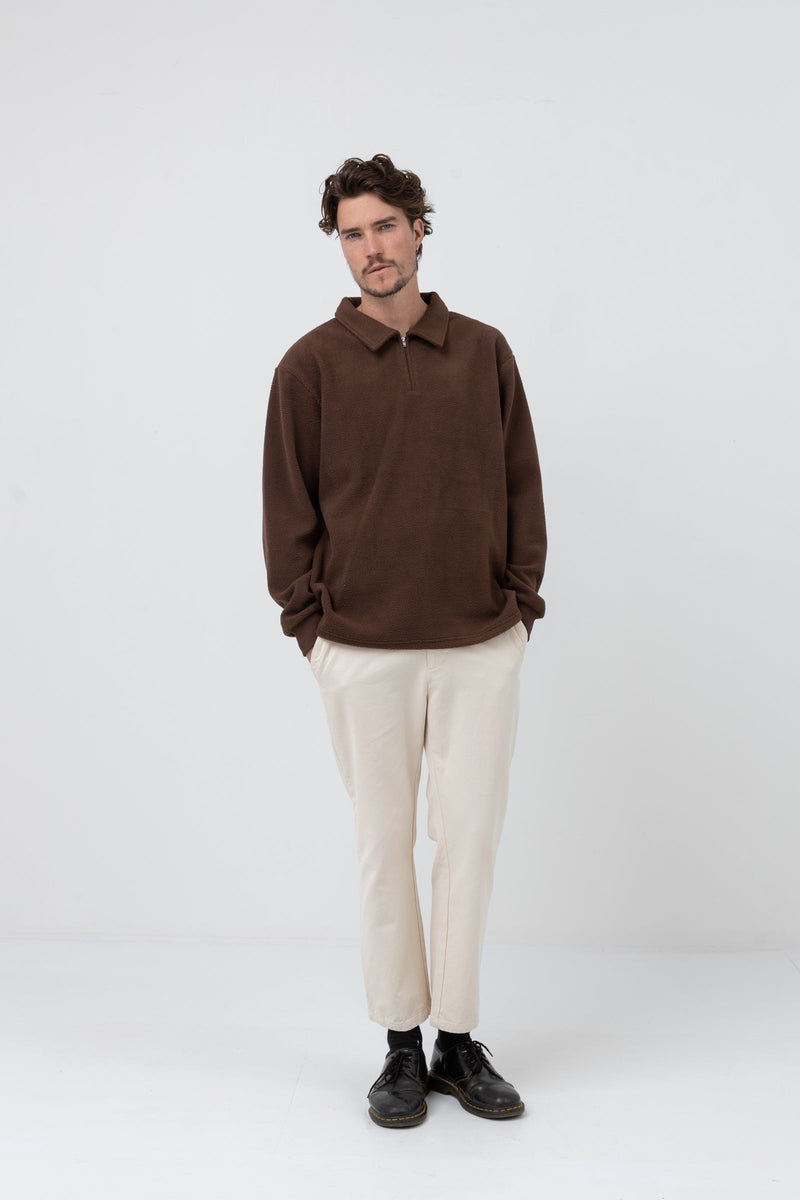 Oskar 1/4 Zip Reverse Fleece Chocolate