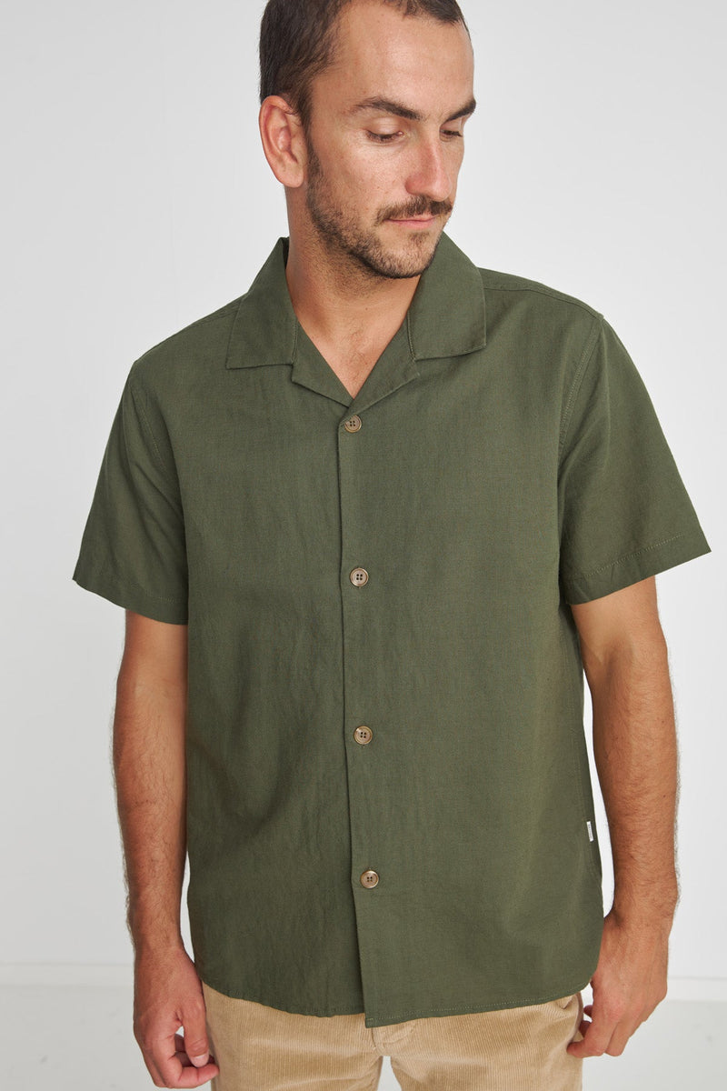 Linen Cuban SS Shirt Olive