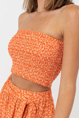 Sia Floral Smocked Strapless Top Red