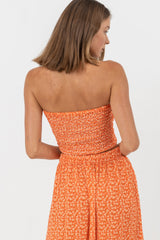 Sia Floral Smocked Strapless Top Red