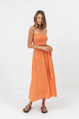 Sia Floral Smocked Strapless Top Red