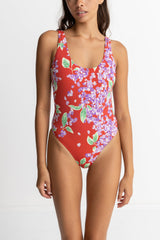 Isle Floral Scoop Neck One Piece Red